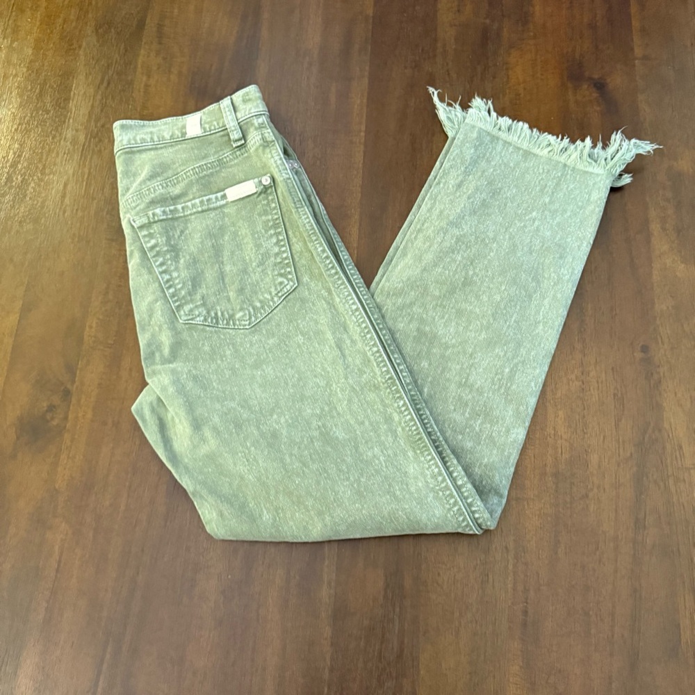 7 For All Mankind High Waist Cropped Strait Frayed Hem Button Fly Women's Jeans‎